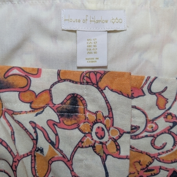 House of Harlow Orange Floral Belted Linen Blend Sleeveless Romper Retro Coastal - Picture 9 of 11